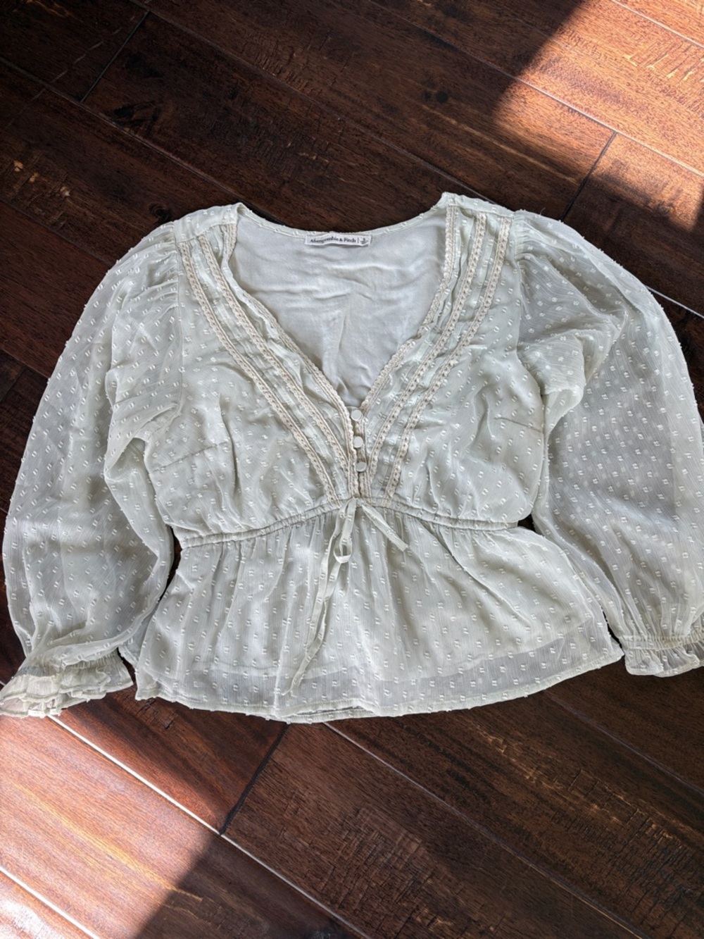 Abercrombie & Fitch sage green Swiss Dot Peplum Boho Blouse